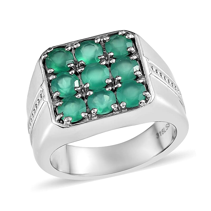 Green Onyx 2.65 ctw Men's Ring in Stainless Steel (Size 10.0)