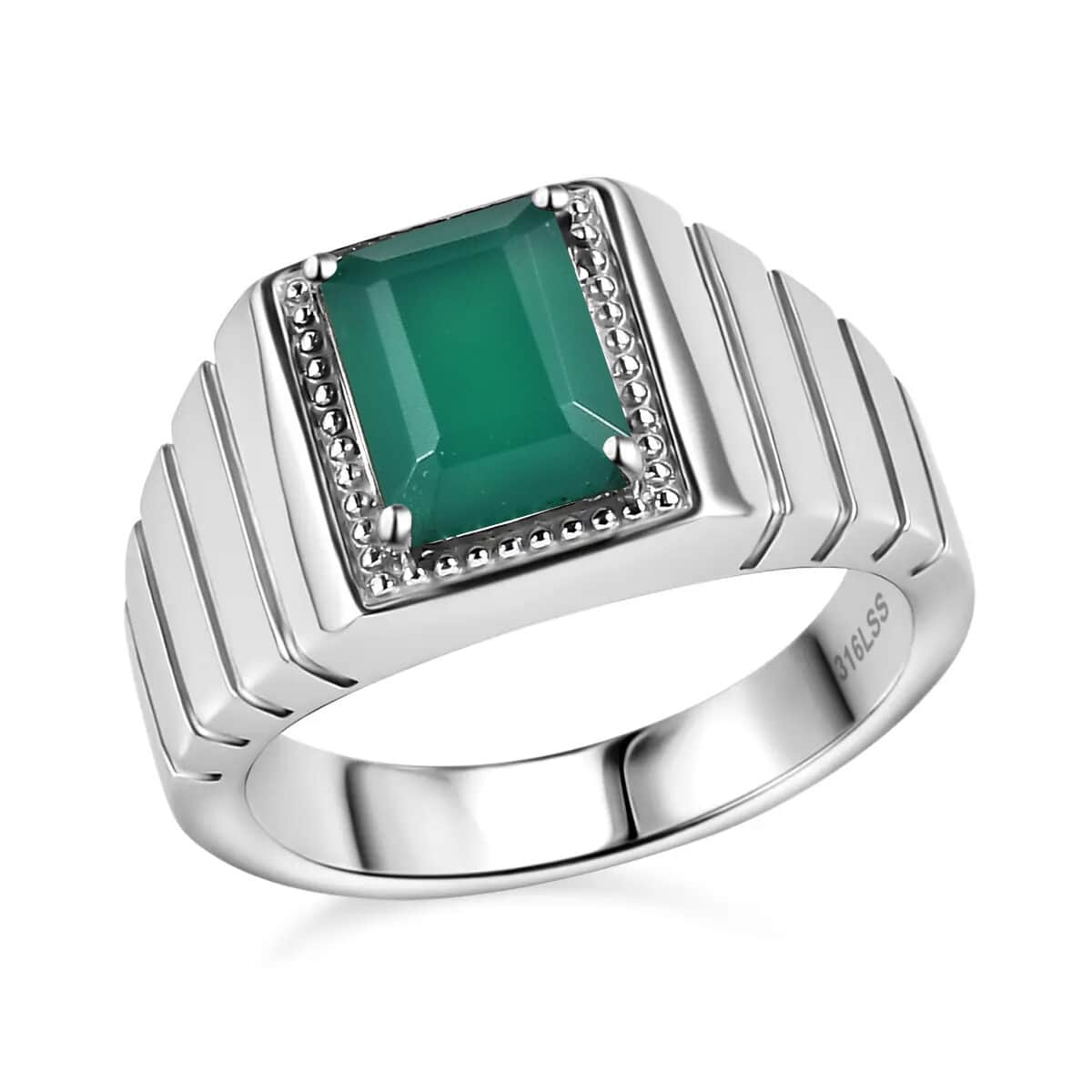 Green Onyx Men's Ring in Stainless Steel (Size 11.0) 2.10 ctw image number 0