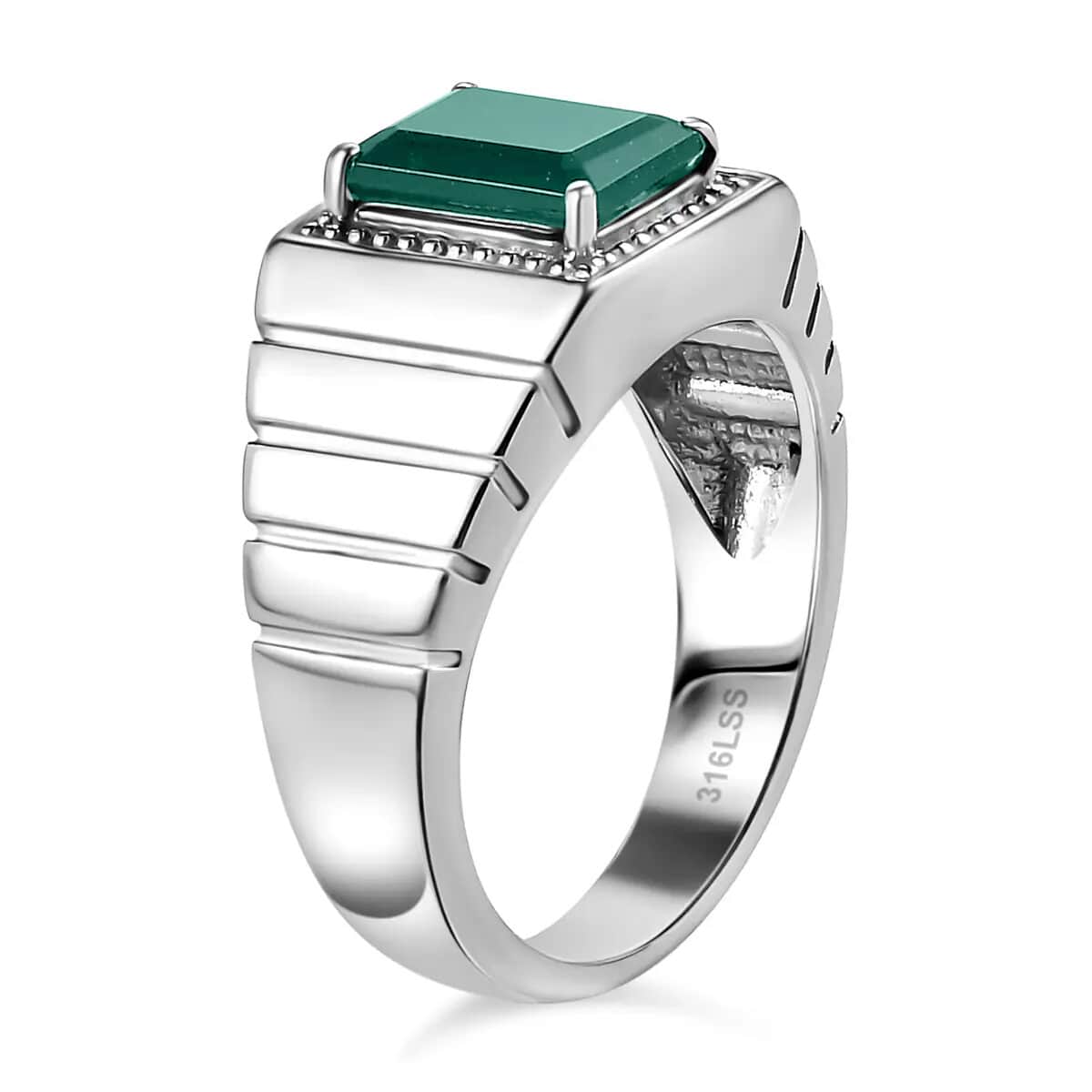 Green Onyx Men's Ring in Stainless Steel (Size 14.0) 2.10 ctw image number 3