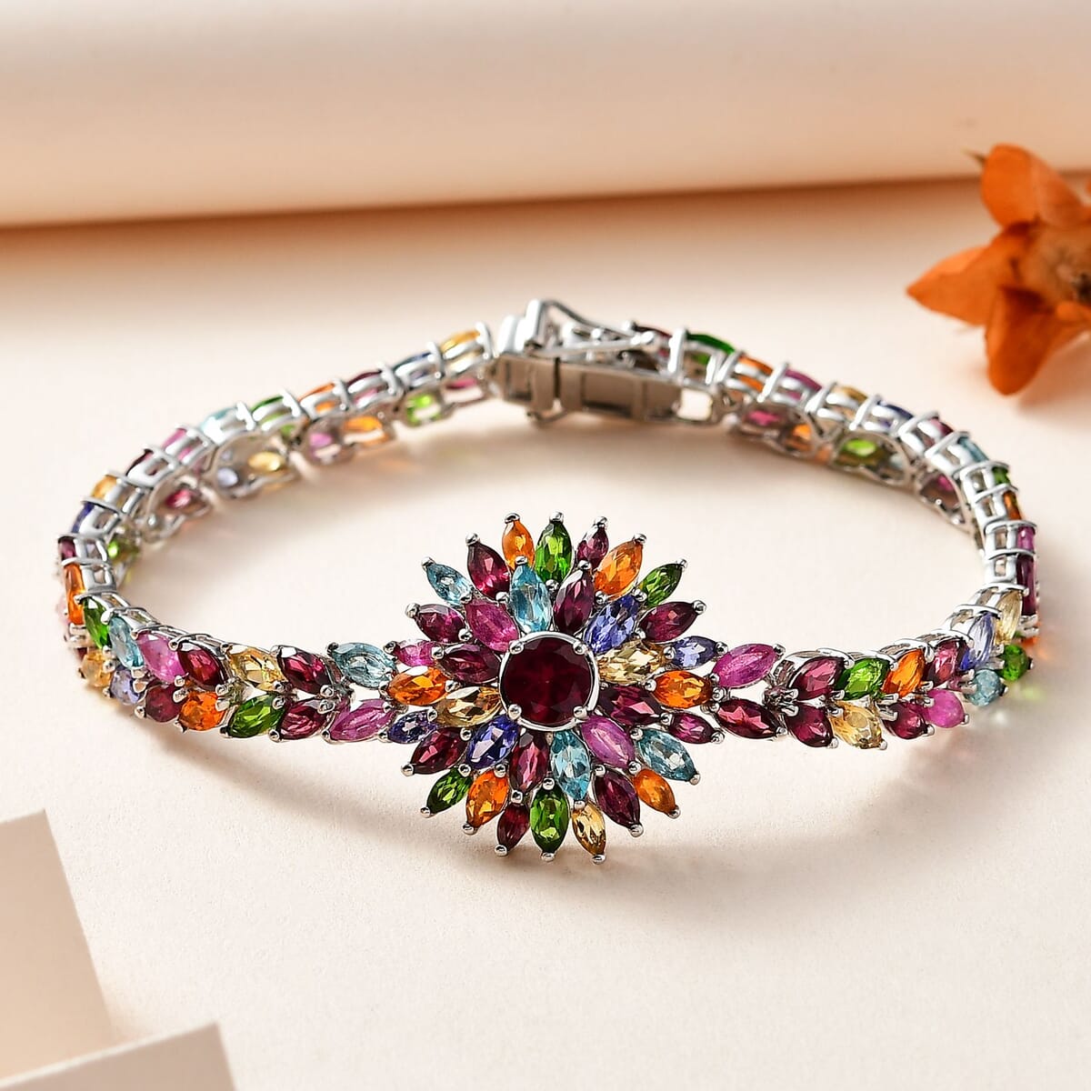 Multi Gemstone 19.00 ctw Bracelet in Platinum Over Sterling Silver (7.25 In) image number 1