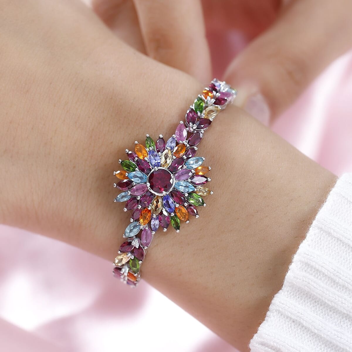 Multi Gemstone 19.00 ctw Bracelet in Platinum Over Sterling Silver (7.25 In) image number 2