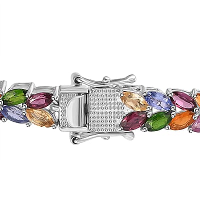 D'Joy Multi Gemstone 19.00 ctw Bracelet in Platinum Over Sterling Silver (7.25 In)