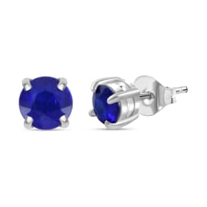 Tanzanian Blue Spinel (DF) Solitaire Stud Earring in Platinum Over Sterling Silver 1.00 ctw