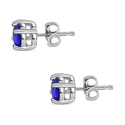 Vietnamese Cobalt Blue Spinel (DF) Solitaire Stud Earring in Platinum Over Sterling Silver 1.00 ctw