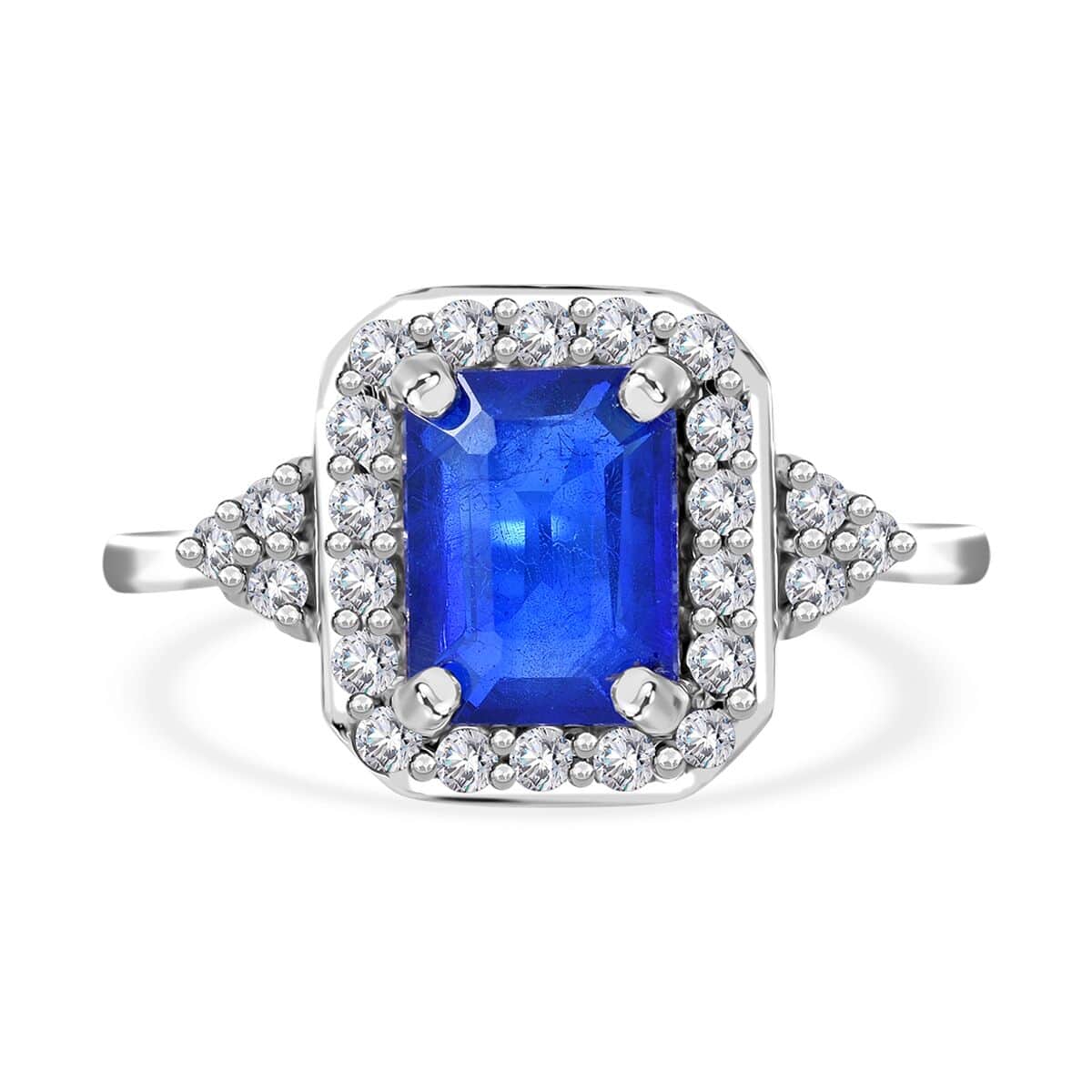 Tanzanian Cobalt Blue Spinel (DF) and White Zircon Halo Ring in Platinum Over Sterling Silver (Size 10.0) 2.40 ctw image number 0
