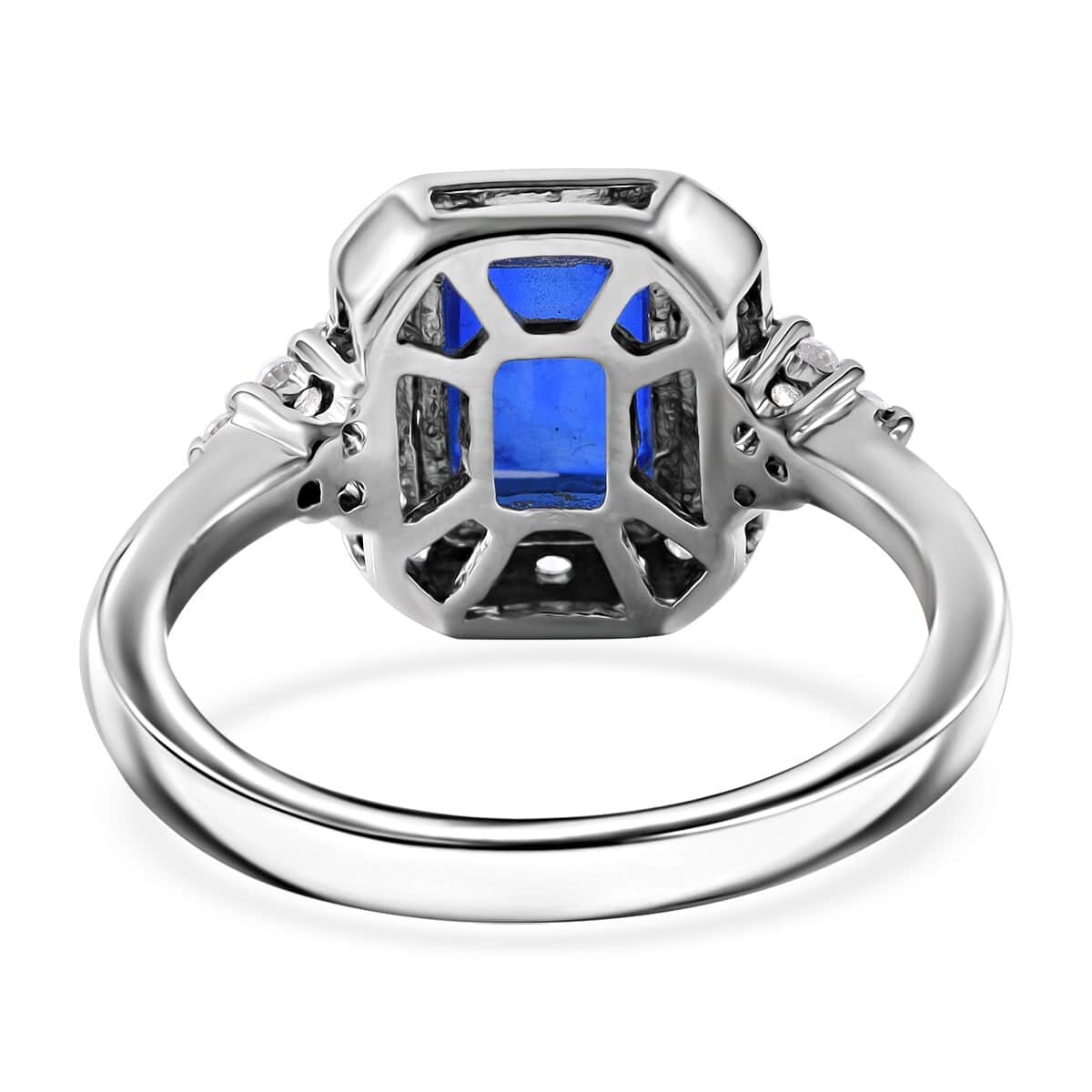 Doorbuster Tanzanian Blue Spinel (DF) and White Zircon Halo Ring in Platinum Over Sterling Silver (Size 10.0) 2.40 ctw image number 3