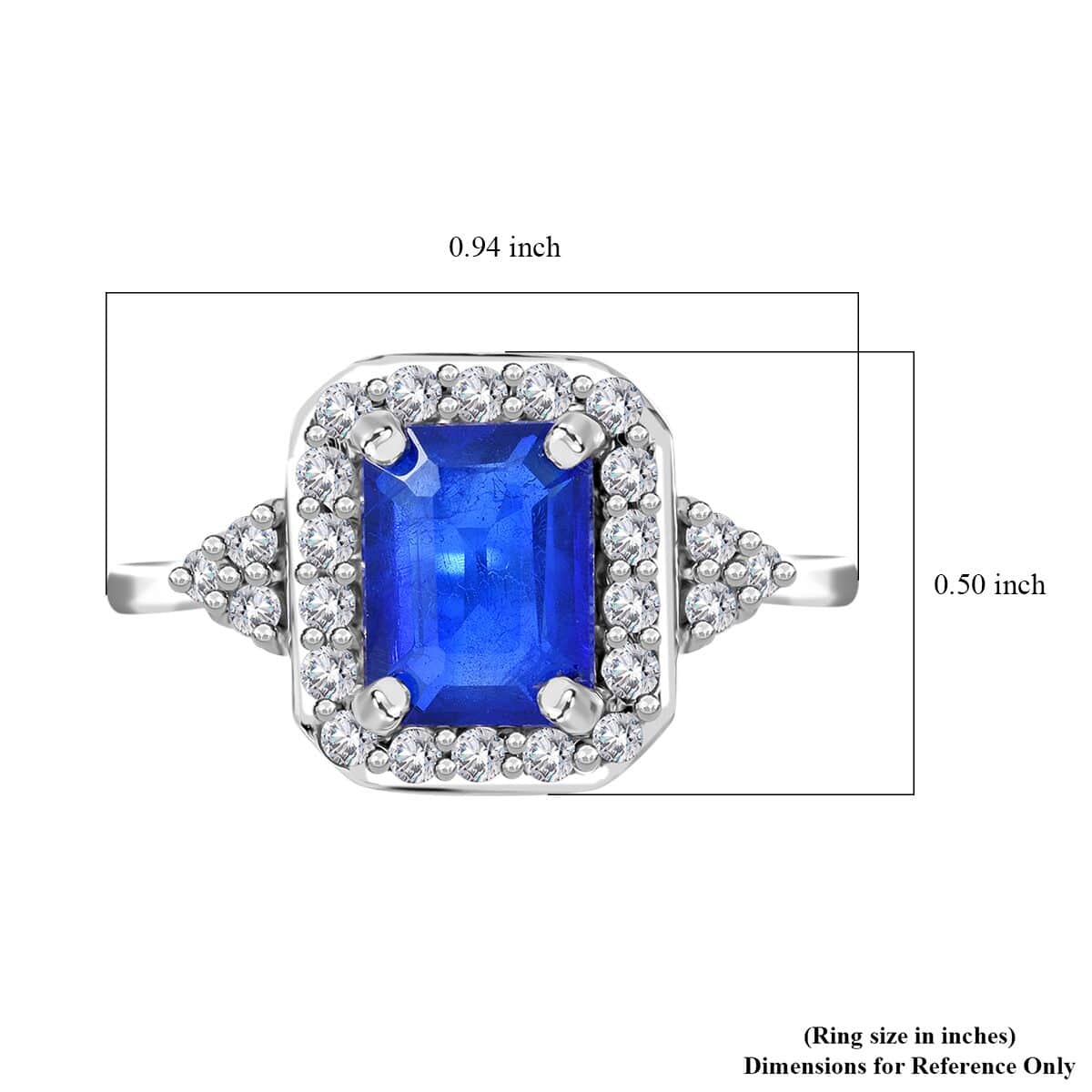 Doorbuster Tanzanian Blue Spinel (DF) and White Zircon Halo Ring in Platinum Over Sterling Silver (Size 10.0) 2.40 ctw image number 4