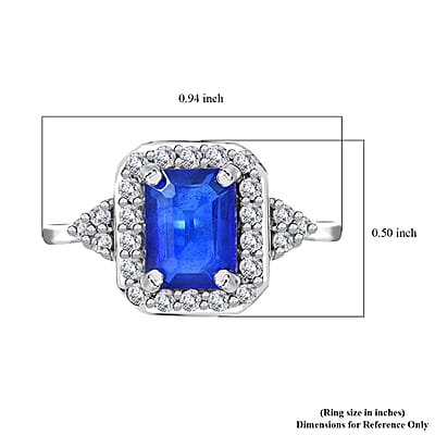 Tanzanian Cobalt Blue Spinel (DF) and White Zircon Halo Ring in Platinum Over Sterling Silver (Size 10.0) 2.40 ctw