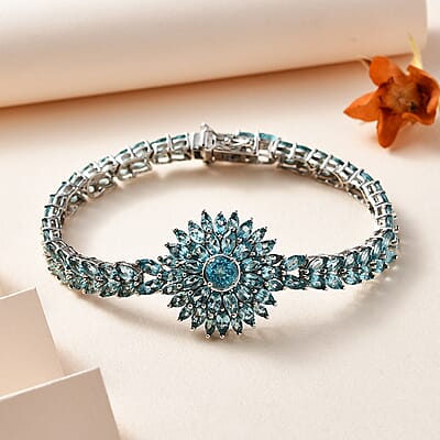 Betroka Blue Apatite 19.20 ctw Bracelet in Platinum Over Sterling Silver (7.25 In)