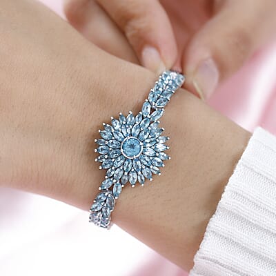 Betroka Blue Apatite 19.20 ctw Bracelet in Platinum Over Sterling Silver (7.25 In)