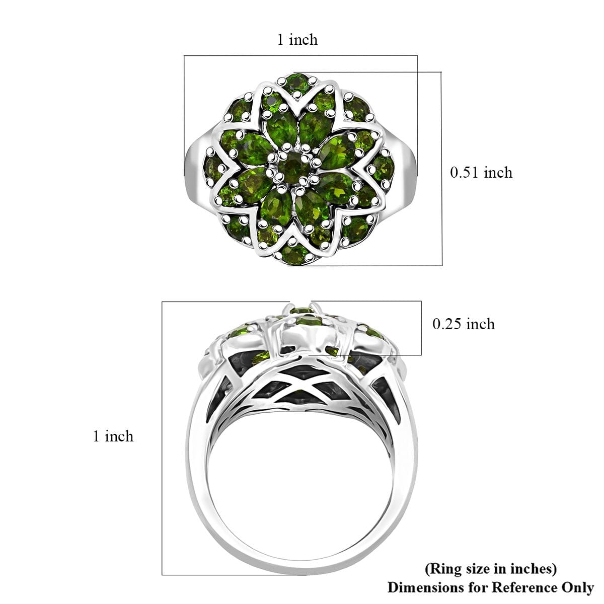 Chrome Diopside 2.15 ctw Ring in Platinum Over Sterling Silver (Size 10.0)  image number 5