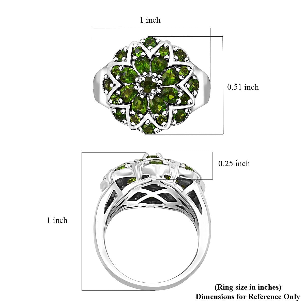 Chrome Diopside 2.15 ctw Ring in Platinum Over Sterling Silver (Size 9.0)