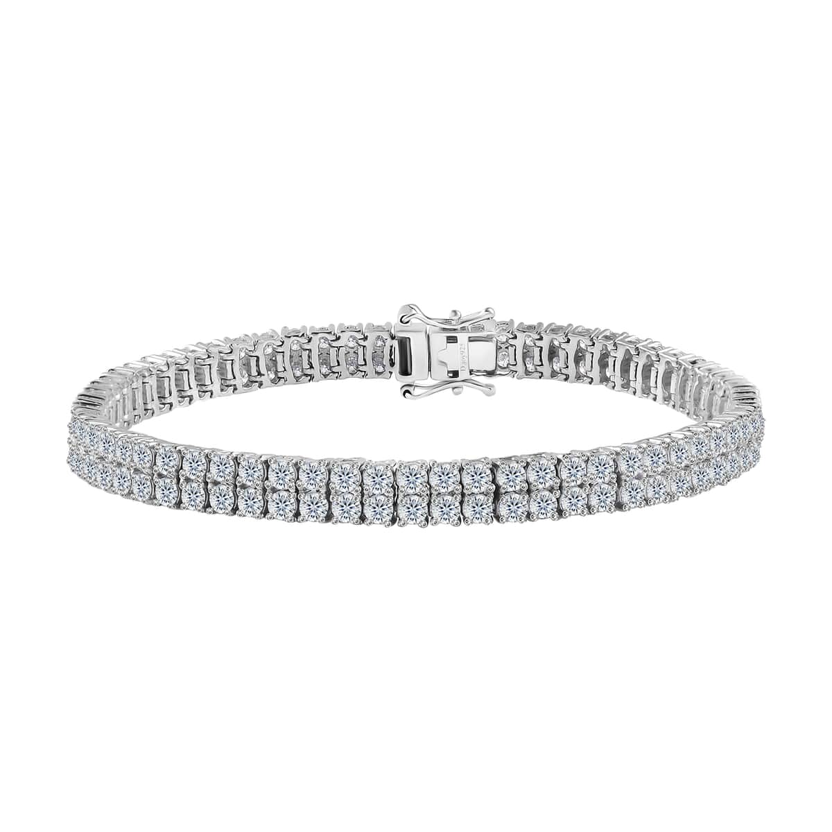 Moissanite 2 Row Tennis Bracelet in Platinum Over Sterling Silver (8.00 In) 10.65 ctw image number 0