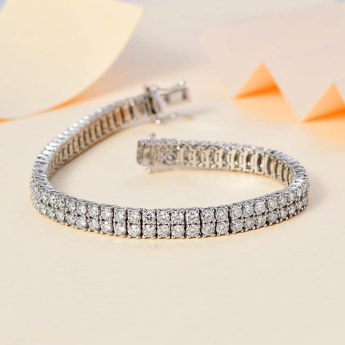 Moissanite 2 Row Tennis Bracelet in Platinum Over Sterling Silver (8.00 In) 10.65 ctw image number 1