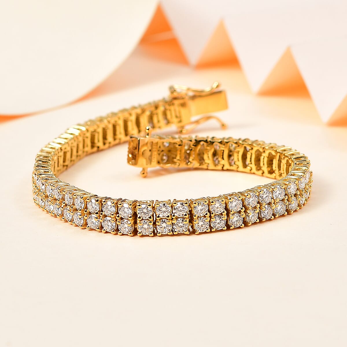 Moissanite 2 Row Tennis Bracelet in Vermeil Yellow Gold Over Sterling Silver (8.00 In) 10.65 ctw image number 1