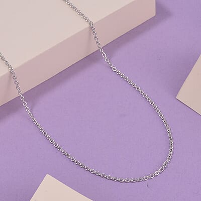 Rhodium Over Sterling Silver Oval Link Chain Necklace 20 Inches 2.55 Grams