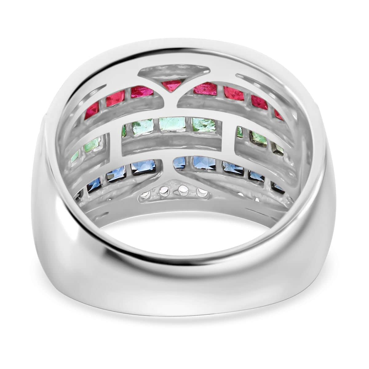 Multi Gemstone and White Zircon 3.70 ctw Rainbow Elegance Ring in Rhodium Over Sterling Silver (Size 10.0) image number 4