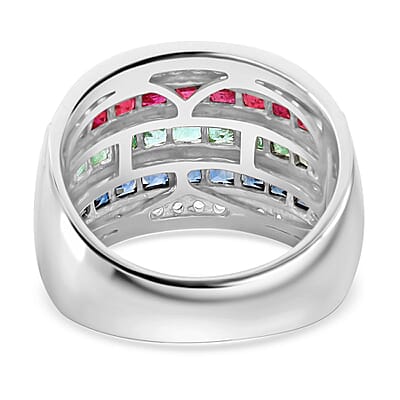 Multi Gemstone and White Zircon 3.70 ctw Rainbow Elegance Ring in Rhodium Over Sterling Silver (Size 10.0)
