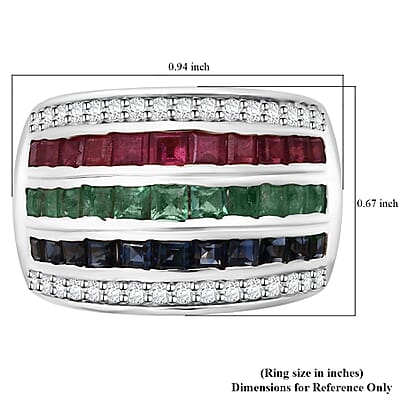 Multi Gemstone and White Zircon 3.70 ctw Rainbow Elegance Ring in Rhodium Over Sterling Silver (Size 10.0)