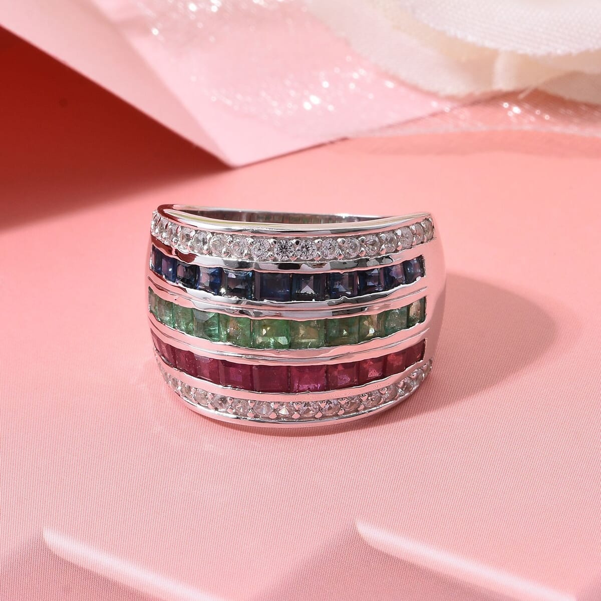 Multi Gemstone and White Zircon 3.70 ctw Rainbow Elegance Ring in Rhodium Over Sterling Silver (Size 9.0) image number 1