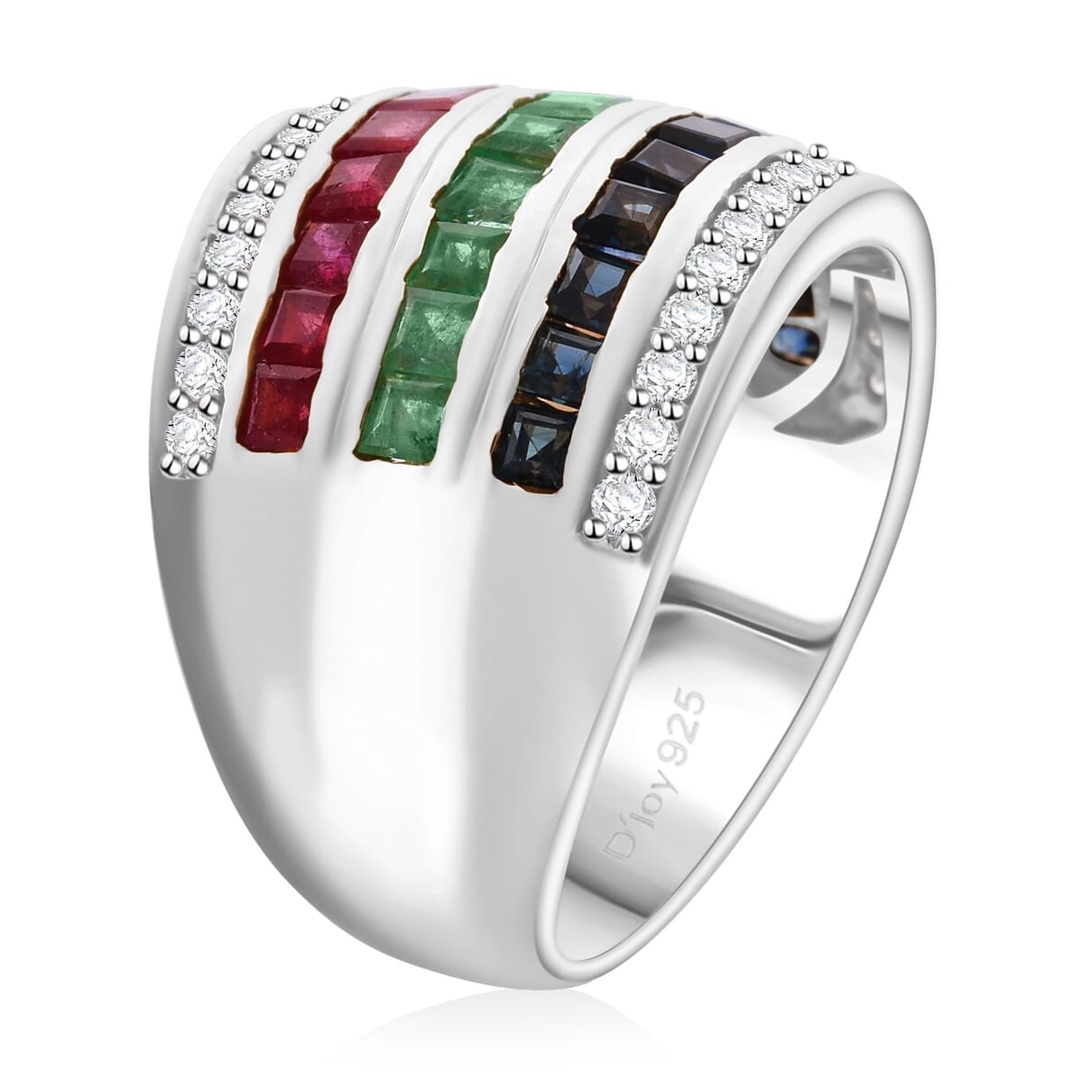Multi Gemstone and White Zircon 3.70 ctw Rainbow Elegance Ring in Rhodium Over Sterling Silver (Size 9.0) image number 3
