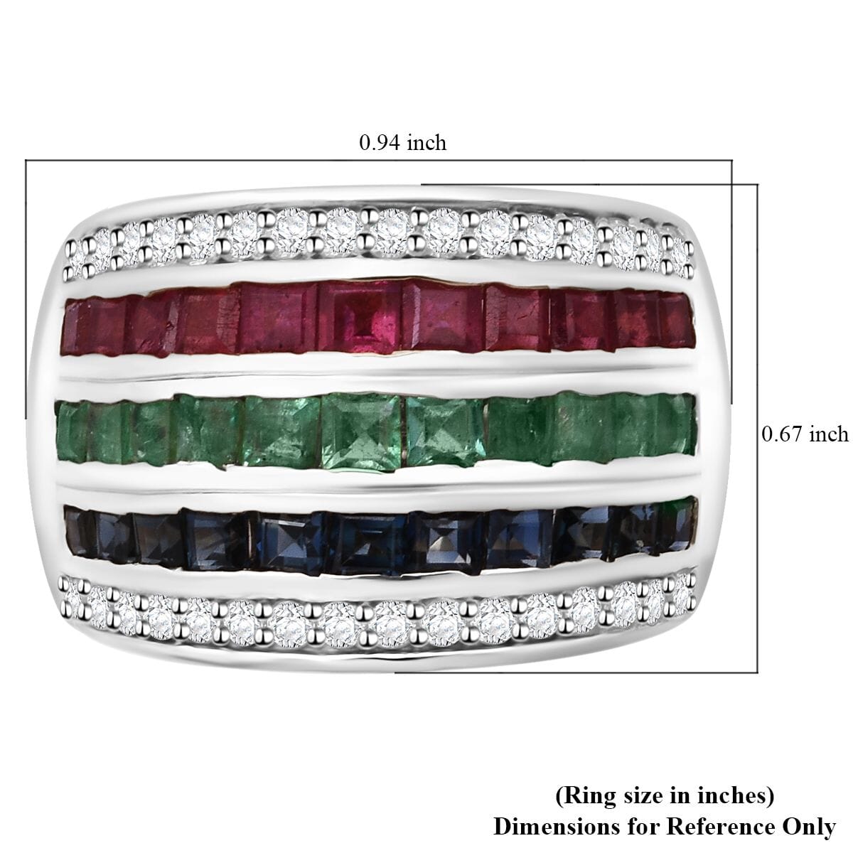 Multi Gemstone and White Zircon 3.70 ctw Rainbow Elegance Ring in Rhodium Over Sterling Silver (Size 9.0) image number 5