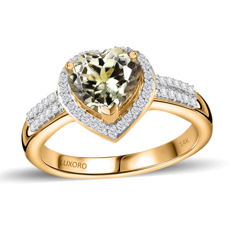 Luxoro 14K Yellow Gold AAA Turkizite and G-H I2 Diamond Heart Ring (Size 11.5) 2.35 ctw