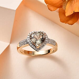 Luxoro 14K Yellow Gold AAA Turkizite and G-H I2 Diamond Heart Ring (Size 11.5) 2.35 ctw