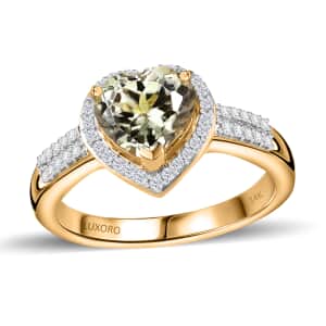 Luxoro 14K Yellow Gold AAA Turkizite and G-H I2 Diamond Heart Ring (Size 6.0) 2.35 ctw