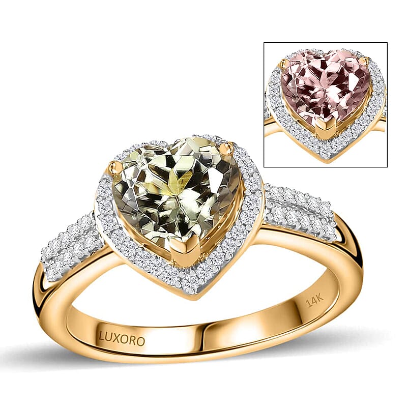 Luxoro 14K Yellow Gold AAA Turkizite and G-H I2 Diamond Heart Ring (Size 8.0) 2.35 ctw