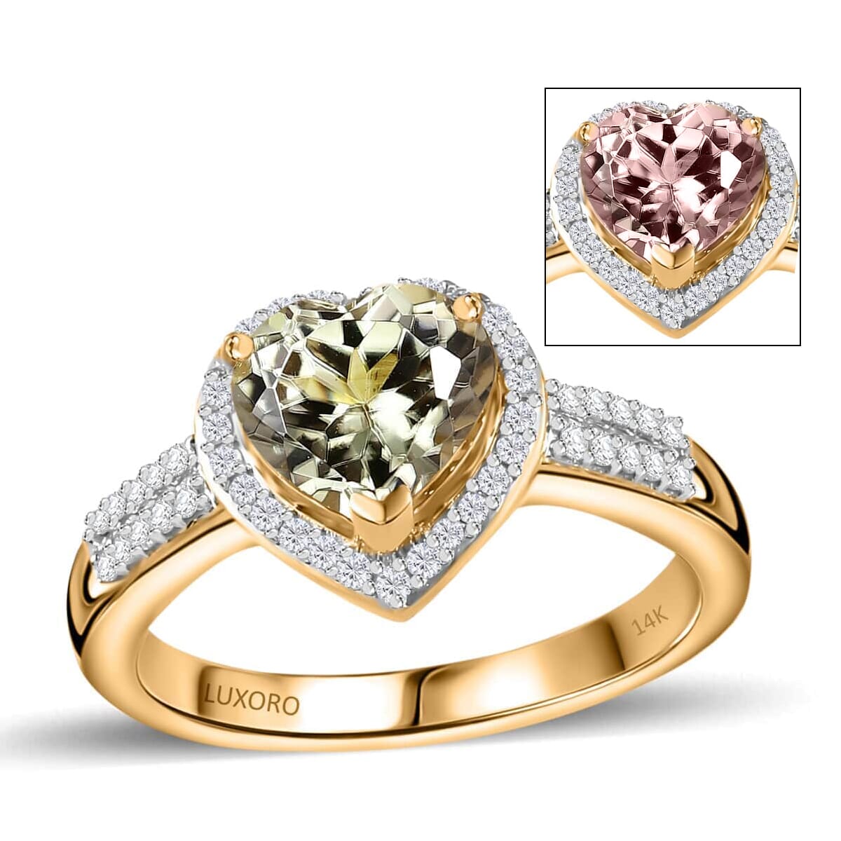 Luxoro 14K Yellow Gold AAA Turkizite and G-H I2 Diamond Heart Ring (Size 8.5) 2.35 ctw image number 0