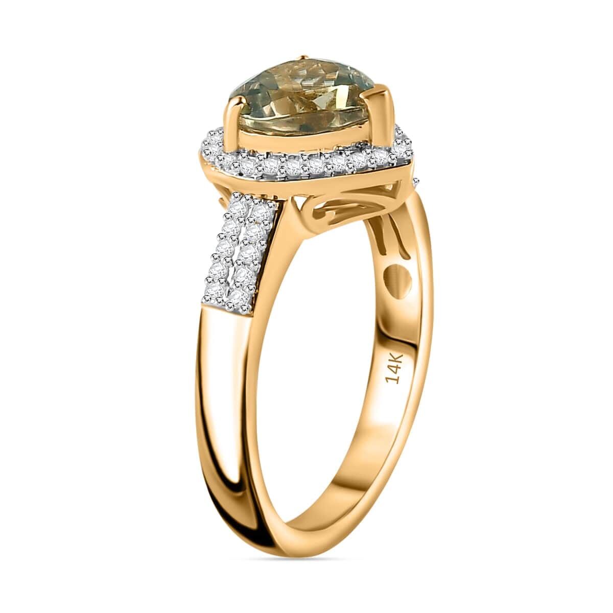 Luxoro 14K Yellow Gold AAA Turkizite and G-H I2 Diamond Heart Ring (Size 8.5) 2.35 ctw image number 3