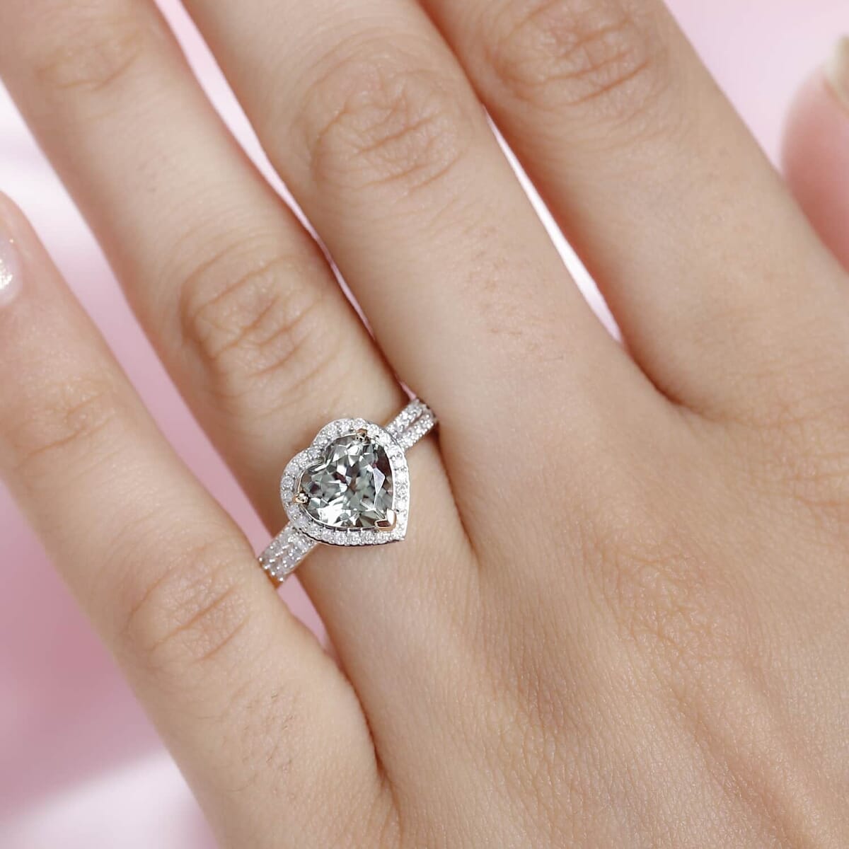 Luxoro 14K Yellow Gold AAA Turkizite and G-H I2 Diamond Heart Ring (Size 9.5) 2.35 ctw image number 2