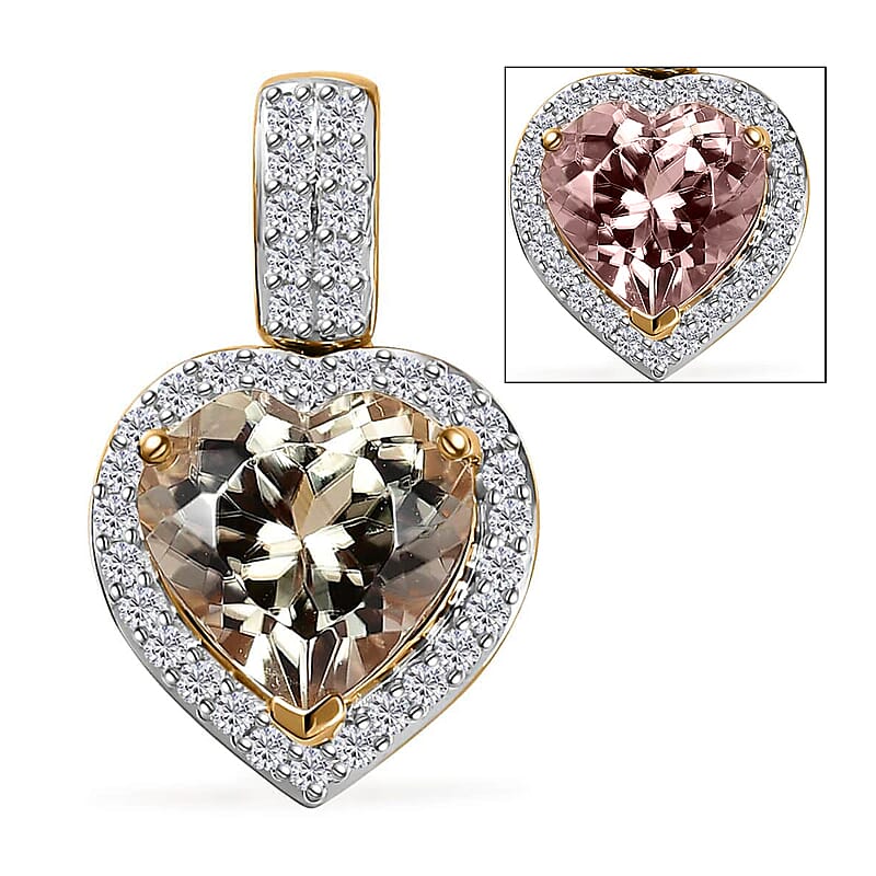 Luxoro 14K Yellow Gold AAA Turkizite and G-H I2 Diamond Heart Pendant without Chain 2.25 ctw