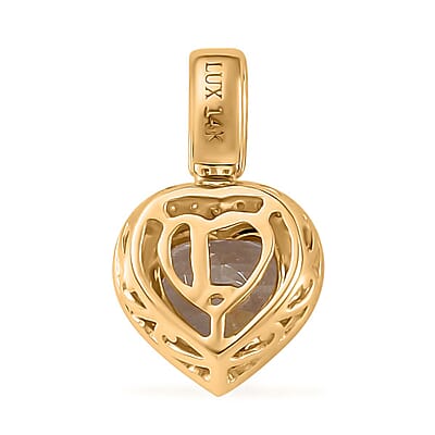 Luxoro 14K Yellow Gold AAA Turkizite and G-H I2 Diamond Heart Pendant without Chain 2.25 ctw