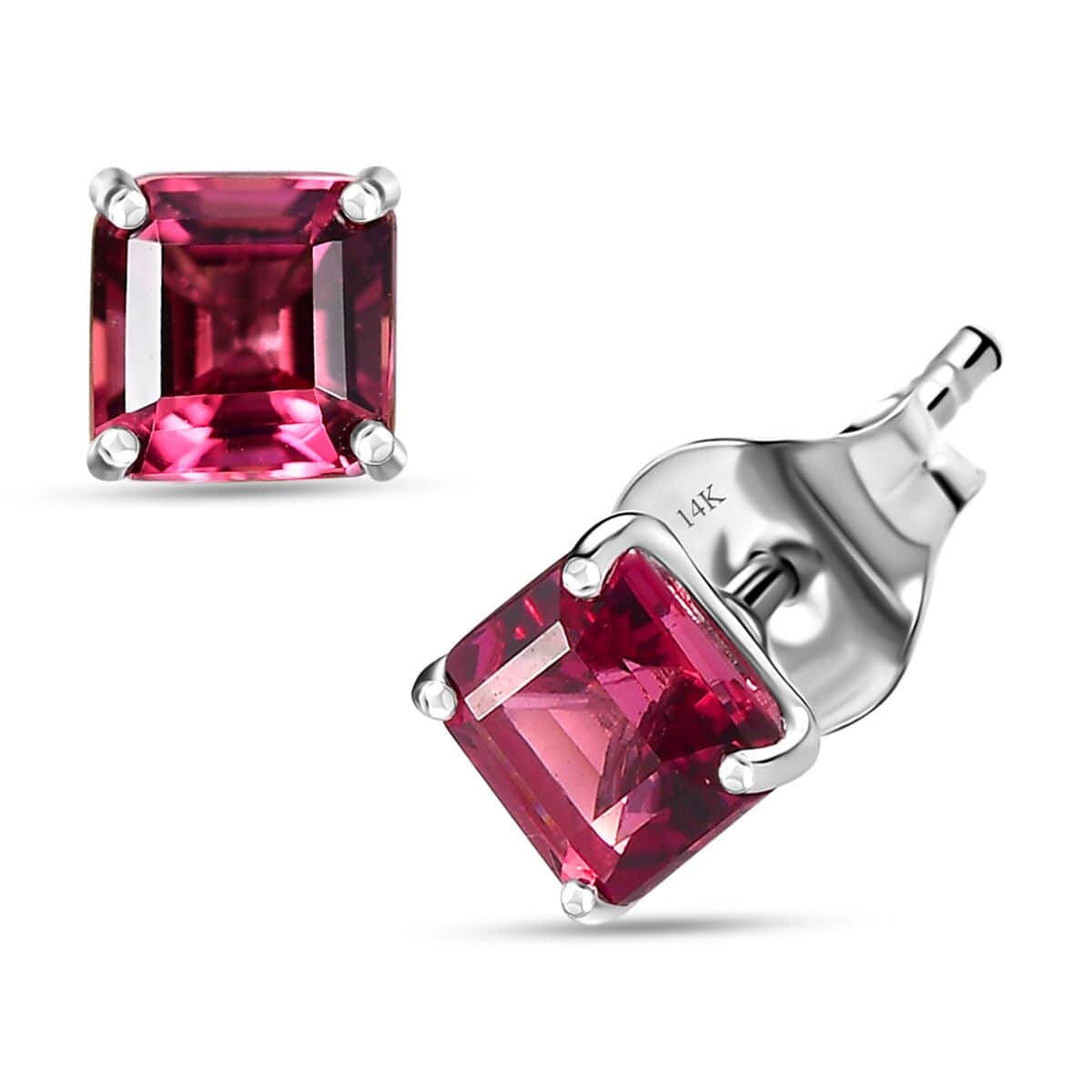 Luxoro 14K White Gold Asscher Cut AAA Ouro Fino Rubellite Stud Earrings 1.65 ctw image number 0