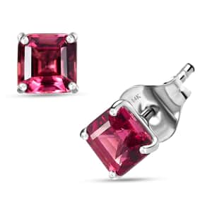 Luxoro 14K White Gold Asscher Cut AAA Ouro Fino Rubellite Stud Earrings 1.65 ctw