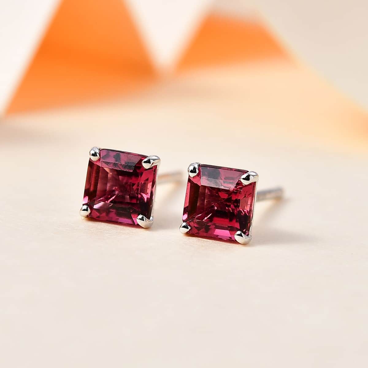 Luxoro 14K White Gold Asscher Cut AAA Ouro Fino Rubellite Stud Earrings 1.65 ctw image number 1