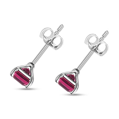 Luxoro 14K White Gold Asscher Cut AAA Ouro Fino Rubellite Stud Earrings 1.65 ctw