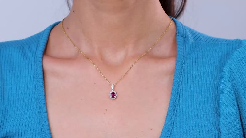 Luxoro 14K Yellow Gold AAA Ouro Fino Rubellite and G-H I3 Diamond Sunburst Pendant without Chain 1.10 ctw