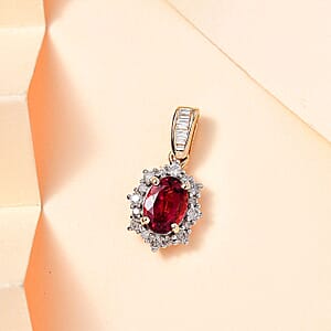 Luxoro 14K Yellow Gold AAA Ouro Fino Rubellite and G-H I3 Diamond Sunburst Pendant without Chain 1.10 ctw