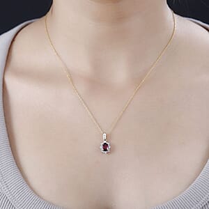 Luxoro 14K Yellow Gold AAA Ouro Fino Rubellite and G-H I3 Diamond Sunburst Pendant without Chain 1.10 ctw