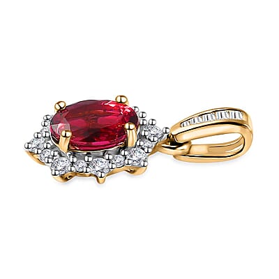 Luxoro 14K Yellow Gold AAA Ouro Fino Rubellite and G-H I3 Diamond Sunburst Pendant without Chain 1.10 ctw