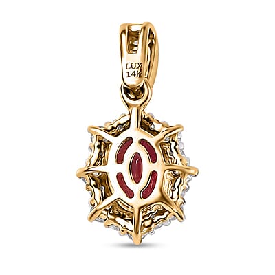 Luxoro 14K Yellow Gold AAA Ouro Fino Rubellite and G-H I3 Diamond Sunburst Pendant without Chain 1.10 ctw