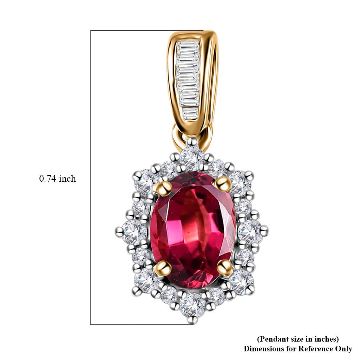 Luxoro 14K Yellow Gold AAA Ouro Fino Rubellite and G-H I3 Diamond Sunburst Pendant 1.10 ctw image number 5