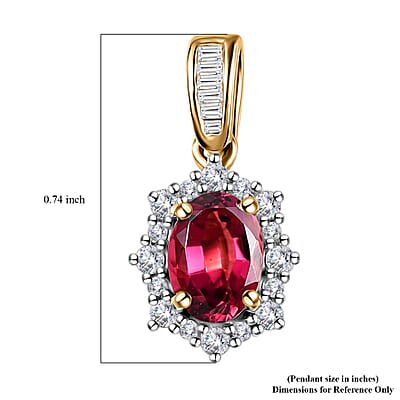 Luxoro 14K Yellow Gold AAA Ouro Fino Rubellite and G-H I3 Diamond Sunburst Pendant without Chain 1.10 ctw