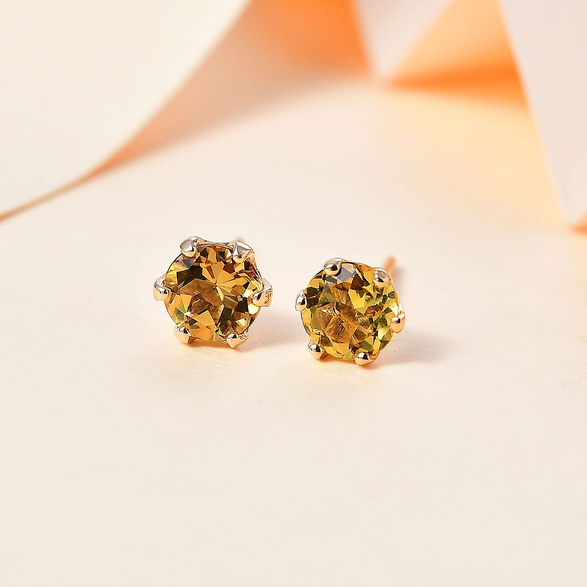 Luxoro 10K Yellow Gold Premium Brazilian Heliodor Solitaire Stud Earrings 1.60 ctw image number 1