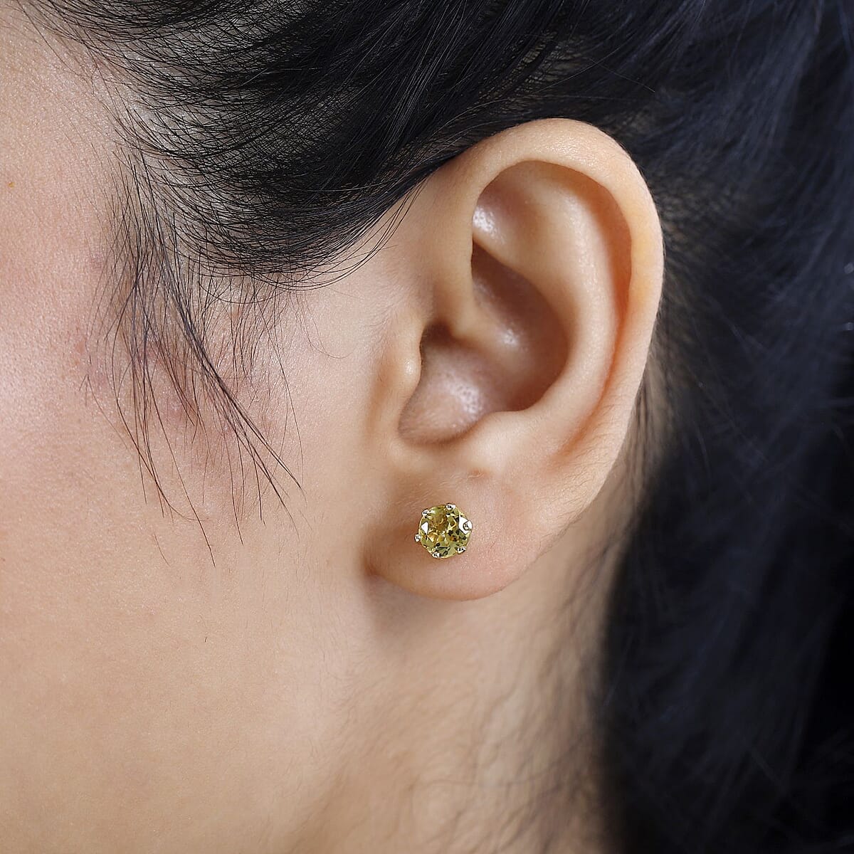 Luxoro 10K Yellow Gold Premium Brazilian Heliodor Solitaire Stud Earrings 1.60 ctw image number 2