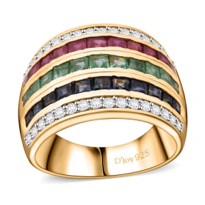 Multi Gemstone and White Zircon 3.70 ctw Rainbow Elegance Ring in Vermeil Yellow Gold Over Sterling Silver (Size 10.0)