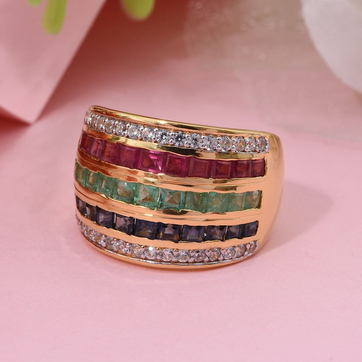 Multi Gemstone and White Zircon 3.70 ctw Rainbow Elegance Ring in Vermeil Yellow Gold Over Sterling Silver (Size 10.0) image number 1